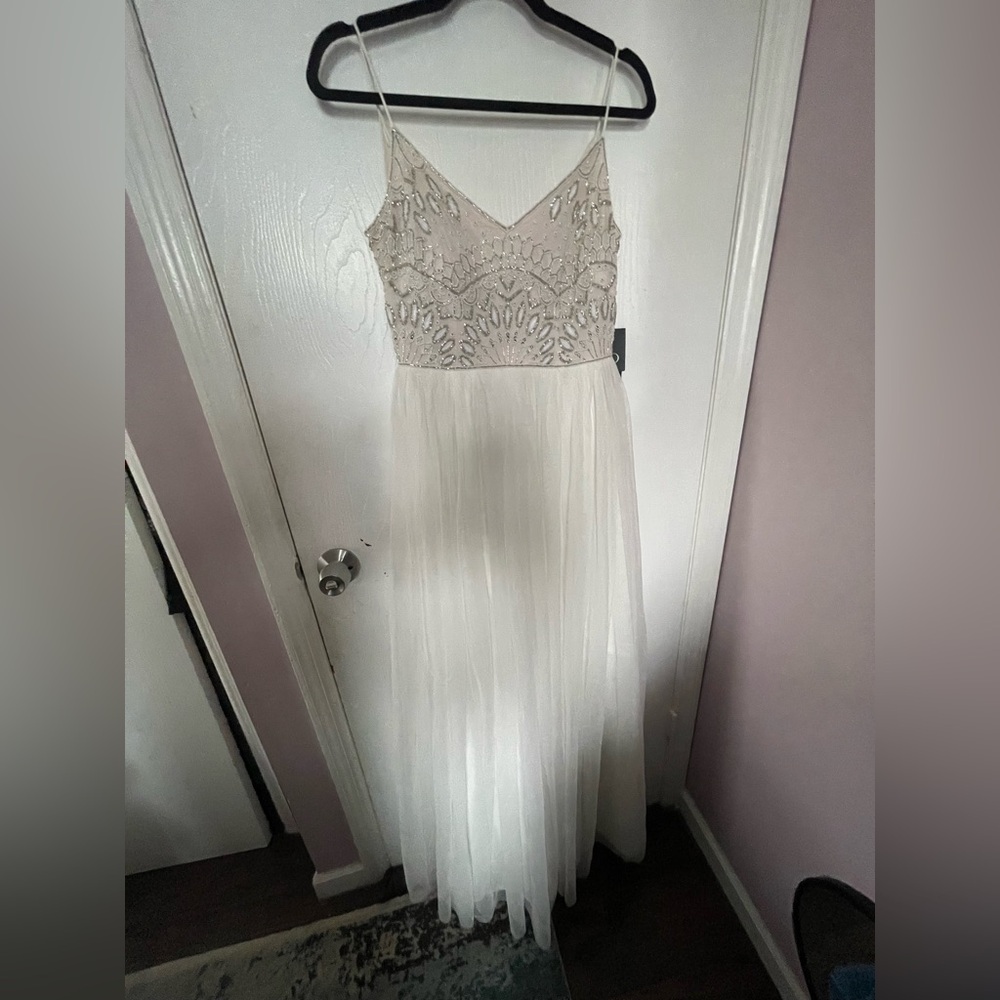 NEW Adrianna Papell BHLDN White Dress with Silver Accents